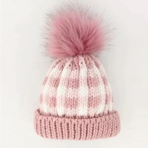 Huggalugs Buffalo Check Beanie in Rosy